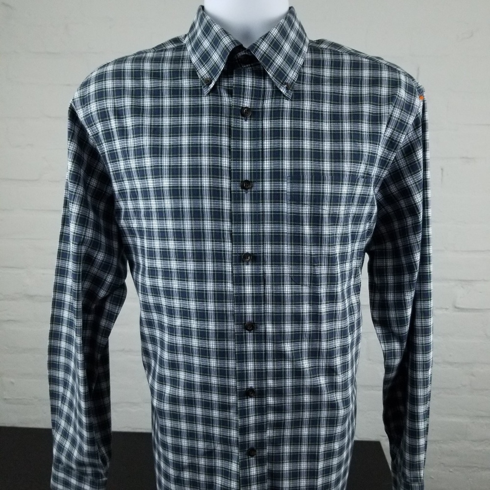 LL BEAN Mens Blue Green Plaid Cotton Sz Medium